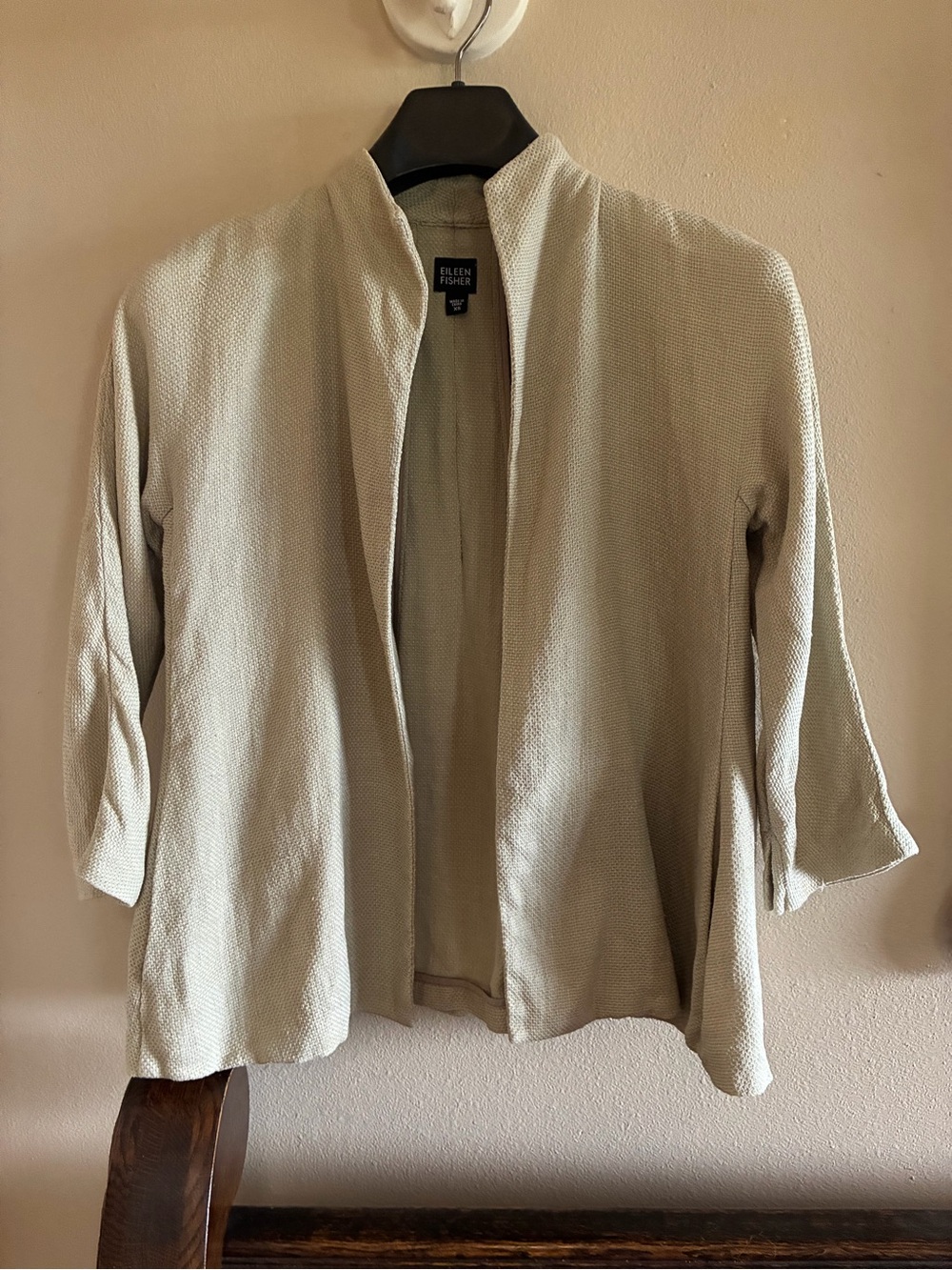 Eileen Fisher Oatmeal Beige Open Front  3/4 Sleeve Jacket